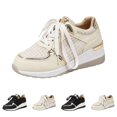 thumbnail image 1 of IEMIEMIEM Women's Sneakers Glitter Mesh Hidden Wedge Metallic Gold Trim Lace Up Platform Height Increasing Fashion Walking Shoes Beige 8 Wide, 1 of 6