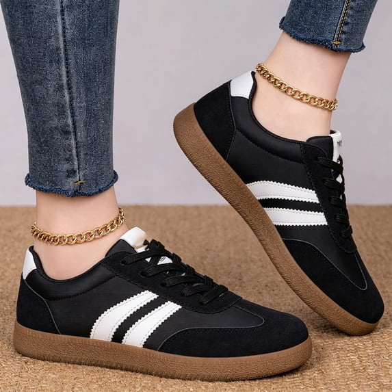 IEMIEMIEM Women's Sneakers Trainer Breathable Comfort Casual Low Top Walking Shoes Anti-Slip Thick Sole Lightweight Lace Up Running Walking Tennis Shoes Black 7 Wide