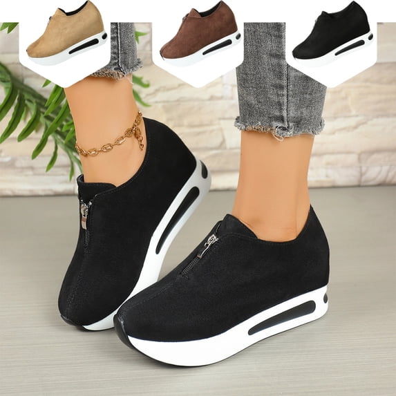 IEMIEMIEM Women's Suede Casual Slip on Loafers with Zip Detail and Rocking Sole for Comfortable Everyday Wear in Fall Season 8 wide