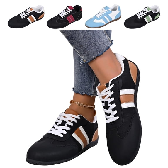 IEMIEMIEM Women's Suede Sneakers Retro Casual Lace-Up Flat Shoes with Stripes Comfortable Low-Top Trainers for Daily Wear 7.5 wide