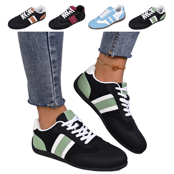 IEMIEMIEM Women's Suede Sneakers Retro Casual Lace-Up Flat Shoes with Stripes Comfortable Low-Top Trainers for Daily Wear 8 wide