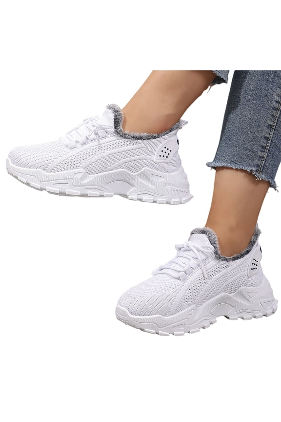 Women's Winter Sneaker Boots Warm Lined Comfortable Soft Indoor Outdoor Shoes with Traction Sole Fleece Lined Casual Snow Sneakers for Women White 6.5 Wide