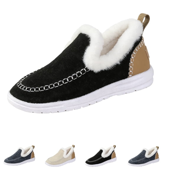 IEMIEMIEM Women's Winter Warm Slippers Comfortable Faux Fur Non Slip Lining Slip-On House Shoes Indoor Outdoor Anti-Slip Winter Booties Black 9 Wide