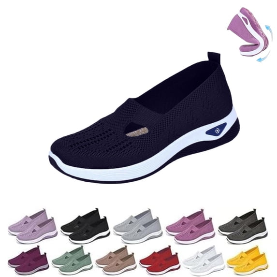 IEMIEMIEM Women's Woven Orthopedic Breathable Soft Shoes 2026 Fashion Lightweight Comfortable Mesh Stretch Sneakers,Go Walking Slip on Diabetic Foam Shoes Dark Blue 7 Wide
