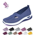 thumbnail image 1 of IEMIEMIEM Women's Woven Orthopedic Breathable Soft Shoes, 2026 New Memory Foam Go Walk Slip on Shoes, Hands Free Slip in Sneakers Arch Support Navy 5 Wide, 1 of 8