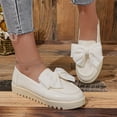 thumbnail image 1 of IEMIEMIEM Womens Bow Loafers Leather Comfort Round Toe Slip On Anti Slip Low Cute Non Slip Platform Loafers for Work Daily Casual Dressy White 9 Wide, 1 of 5