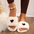 thumbnail image 1 of IEMIEMIEM Womens Fuzzy Open Toe Slippers Soft Comfy Memory Foam Heart Print Slip On Indoor House Bedroom Slides Slippers White 10 Wide, 1 of 8