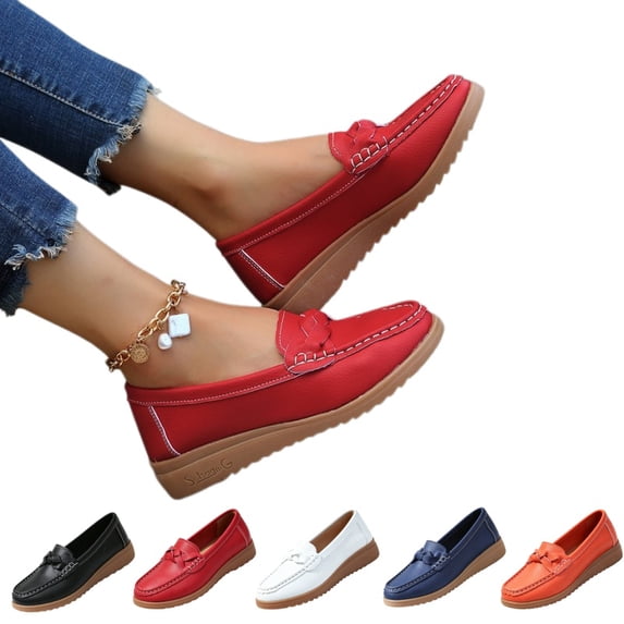 IEMIEMIEM Womens Loafers Comfortable Flats Shoes Casual Slip On Lightweight Penny Loafers Bussiness Work Shoes Ladies Dress Shoes 10 Wide Red
