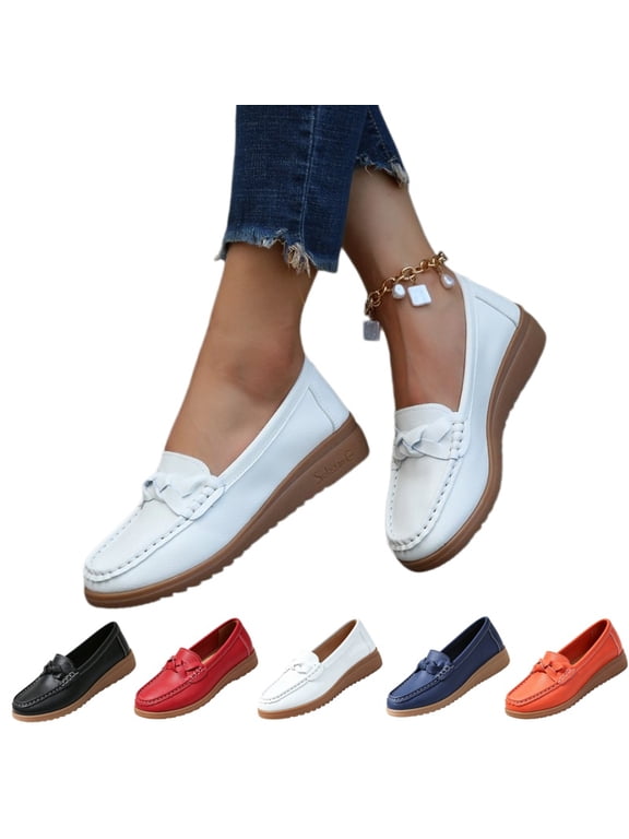 Womens Loafers Comfortable Flats Shoes Casual Slip On Lightweight Penny Loafers Bussiness Work Shoes Ladies Dress Shoes 7 Wide White