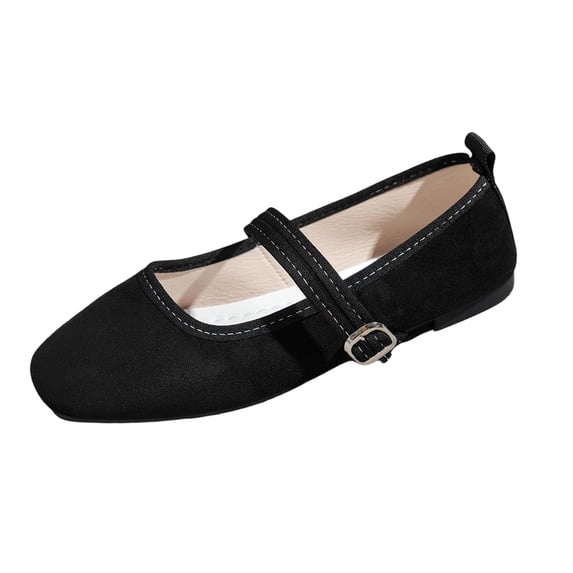 IEMIEMIEM Womens Mary Jane Flats with Strap Slip on Faux Suede Flats Shoes Comfortable Flats Shoes Non Slip Women Dressy Shoes Black 10 Wide