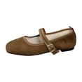 thumbnail image 1 of IEMIEMIEM Womens Mary Jane Flats with Strap Slip on Faux Suede Flats Shoes Comfortable Flats Shoes Non Slip Women Dressy Shoes Light Brown 5.5 Wide, 1 of 8