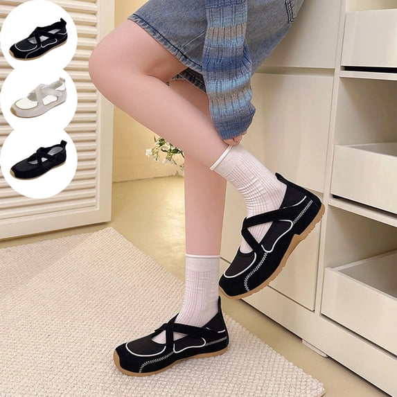 IEMIEMIEM Womens Mary Jane Sneakers Ballet Flats Comfort Slip On Retro Casual Shoes with Cushioning Adjustable Ankle Strap Lightweight Footwear 6.5 wide