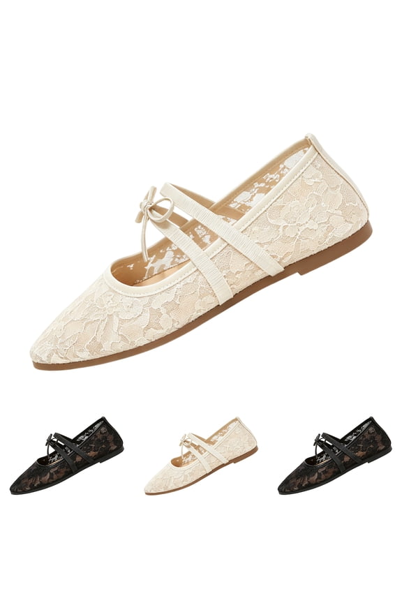 Womens Mesh Mary Jane Flats Lace Mesh Ballet Flats Elegant Square Toe Slip on Flats Lightweight Breathable Summer Party Walking Shoes White