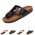 thumbnail image 1 of IEMIEMIEM Womens Orthopedic Sandals Leather Insole Slides Sandals for Women Adjustable Buckle Summer Thong Sandals Outdoor Walking Slides Black 10 Wide, 1 of 6