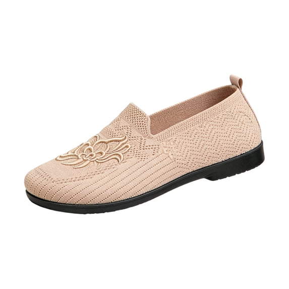 IEMIEMIEM Womens Orthopedic Shoes Arch Support Flower Embroidered Running Shoes Wide Slip on Non Slip Business Casual Shoes Mesh Stretch Soft 2026 Orthopedic Shoes Khaki 6.5 Wide