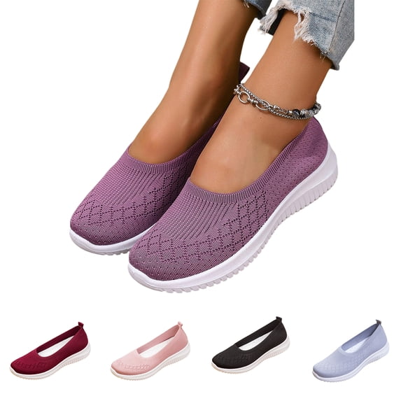 IEMIEMIEM Womens Orthopedic Shoes Arch Support Non Slip Slip on Golf Shoes Breathable Knitted Mesh Stretch Business Casual Shoes Comfortable 2026 Orthopedic Shoes Purple 5.5 Wide