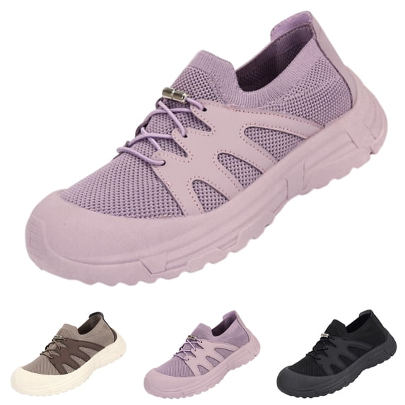 IEMIEMIEM Womens Orthopedic Shoes Arch Support Non Slip Slip on Work Shoes Wide Knitted Mesh Stretch House Shoes Comfort 2026 Foam Shoes Purple 6.5 Wide