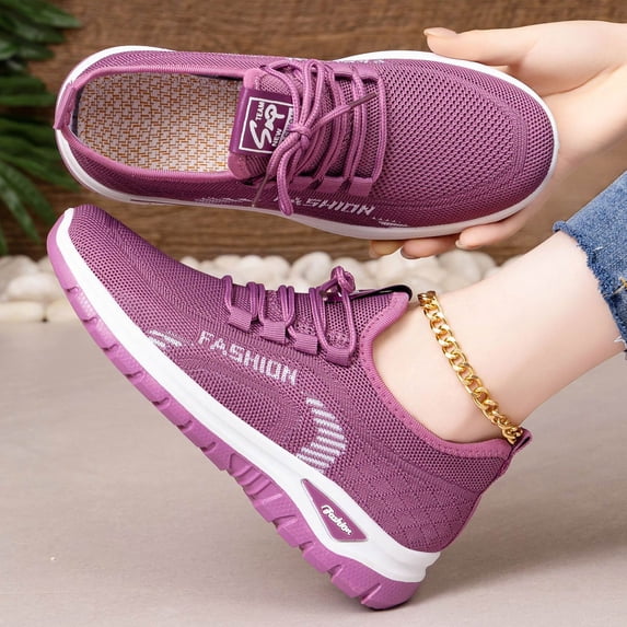 IEMIEMIEM Womens Orthopedic Shoes Arch Support Nurse Shoes Wide Non Slip Slip on Business Casual Shoes Knitted Mesh Stretch Soft 2026 New Foam Shoes Purple 7 Wide