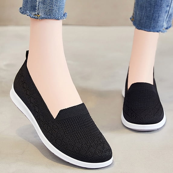 IEMIEMIEM Womens Orthopedic Shoes Arch Support Slip on Non Slip Work Shoes Wide Width Knitted Mesh Stretch House Shoes Comfortable 2026 New Foam Shoes Purple 6.5 Wide