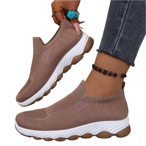 IEMIEMIEM Womens Orthopedic Shoes Arch Support Work Shoes Breathable Non Slip Slip on Work Shoes Mesh Stretch Soft 2026 Orthopedic Shoes Brown 8 Wide