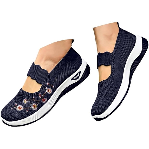 IEMIEMIEM Womens Orthopedic Shoes,Women's Embroidered Flower Shoes 2026,Women's Woven Orthopedic Breathable Soft Shoes Arch Support,Nurse Shoeses Casual Walking Sneakers Blue 10 Wide