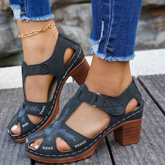 IEMIEMIEM Womens Platform Heels Closed Toe Womens Orthopedic Heels Comfortable Slip On Chunky Block Pumps Shoe for Wedding Party Evening Prom Dance Walking Beach Vacation Black 10 Wide