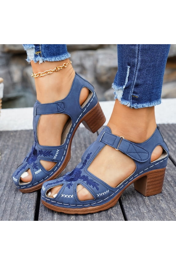 Womens Platform Heels Closed Toe Womens Orthopedic Heels Comfortable Slip On Chunky Block Pumps Shoe for Wedding Party Evening Prom Dance Walking Beach Vacation Blue 8.5 Wide