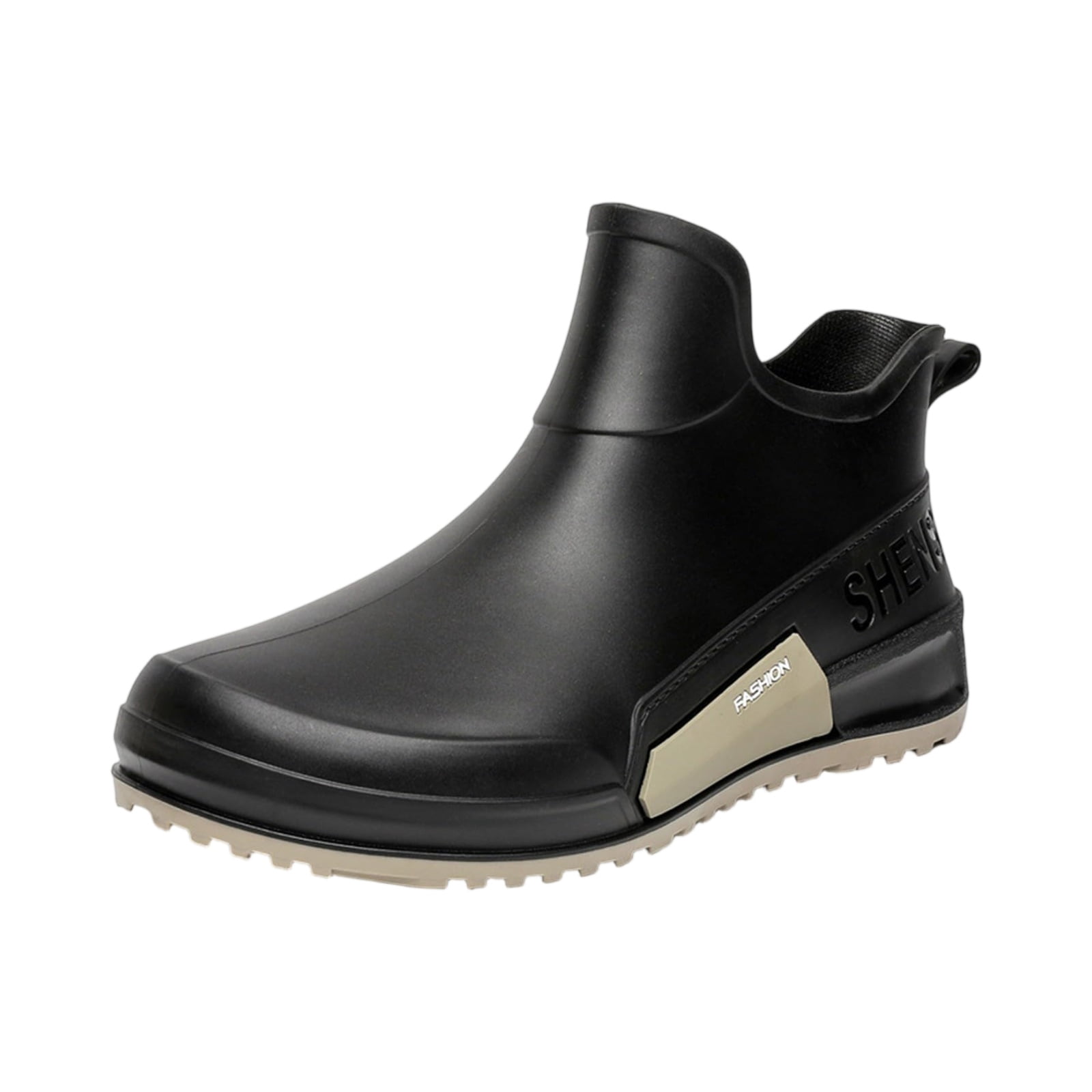 IEMIEMIEM Womens Rain Boots 2026 Fashion Couple Walking Water Shoes Ankle Rubber Water Resistant Boots Non Slip Soles Mid Calf Booties Outdoor Casual Slip On Shoes for Fishing Camping Black 10 Wide