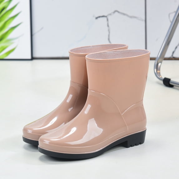 IEMIEMIEM Womens Rain Boots Waterproof Anti-skidding Rain Boots Work Ankle Boots Rubber Non-slip Garden Shoes Car Wash Footwear for Lawn Care,Gardening Khaki 6.5 Wide