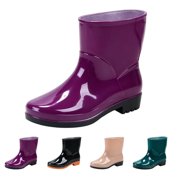 IEMIEMIEM Womens Rain Boots Waterproof Anti-skidding Rain Boots Work Ankle Boots Rubber Non-slip Garden Shoes Car Wash Footwear for Lawn Care,Gardening Purple 7 Wide