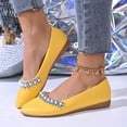 thumbnail image 1 of IEMIEMIEM Womens Rhinestone Ballet Flats Pearl Round Toe Flat Shoes Comfortable Soft Leather Slip On Daily Dress Ballet Flats Yellow 8 Wide, 1 of 8