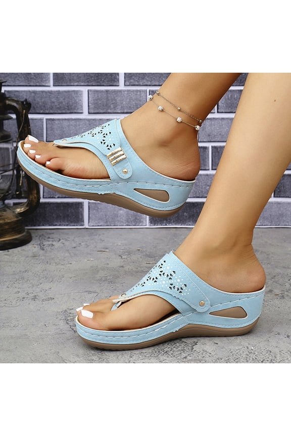 Womens Sandals 2026,Summer Shoes for Women,Orthopedic Wedge Sandals Flip Flops with Arch Support Summer Casual Dressy Comfortable Wedge Shoes Sky Blue 9 Wide