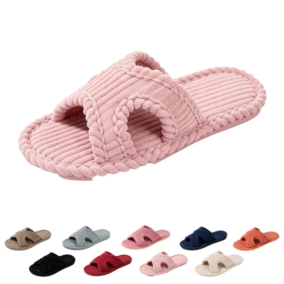 IEMIEMIEM Womens Slippers Memory Foam House Bedroom Slippers Corduroy Slip On Soft Open Toe Slides House Slippers Shoes Comfy Trendy Gift for women Pink 7-7.5 Wide