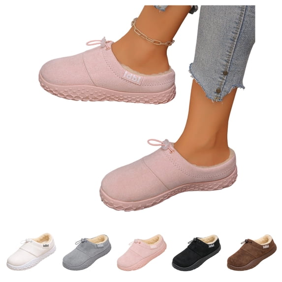 IEMIEMIEM Womens Slippers Wide Memory Foam House Shoes Non-Slip | Suede Fleece Slip-On Clog Fluffy Loafers Indoor Outdoor Bedroom Warm Winter Slippers Gift Machine Washable 6.5 Wide