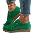 thumbnail image 1 of IEMIEMIEM Womens Suede Oxford Shoes 2026 New Lace Up Comfort Casual Cowhide Square Toe Driving Faux Moccasins Comfortable Slip On Bowknot Penny Flat Loafers Green 8 Wide, 1 of 6