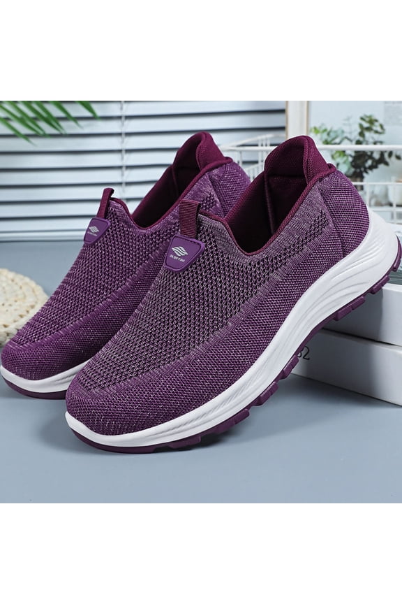 Womens Walking Sneakers Sock Shoes Slip-On Breathable Mesh Trainers Women's Comfortable Casual Ladies Air Cushion 2026 Athletic Shoes Running Jogging Soft Shoes Purple 7 Wide