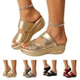 thumbnail image 1 of IEMIEMIEM Womens Wedge Sandals Dressy Platform Slippers Comfortable Glitter Sparkly Open Toe Soft Thick Sole Slip On Mules Casual 2026 Summer Slides Gold 7 Wide, 1 of 9