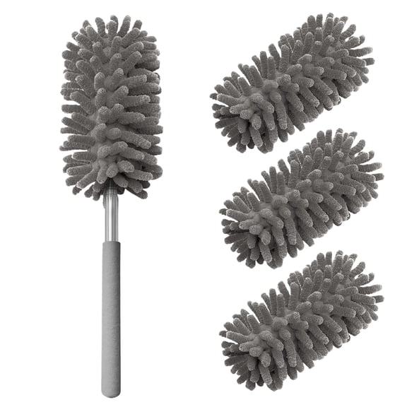 IESWKP Microfiber Duster for Cleaning with 2 Replaceable Heads, Hand Washable Dusters Extendable & Detachable Pole for Effortless Cleaning - Home, Car, Ceiling Fan, Furniture - Grey