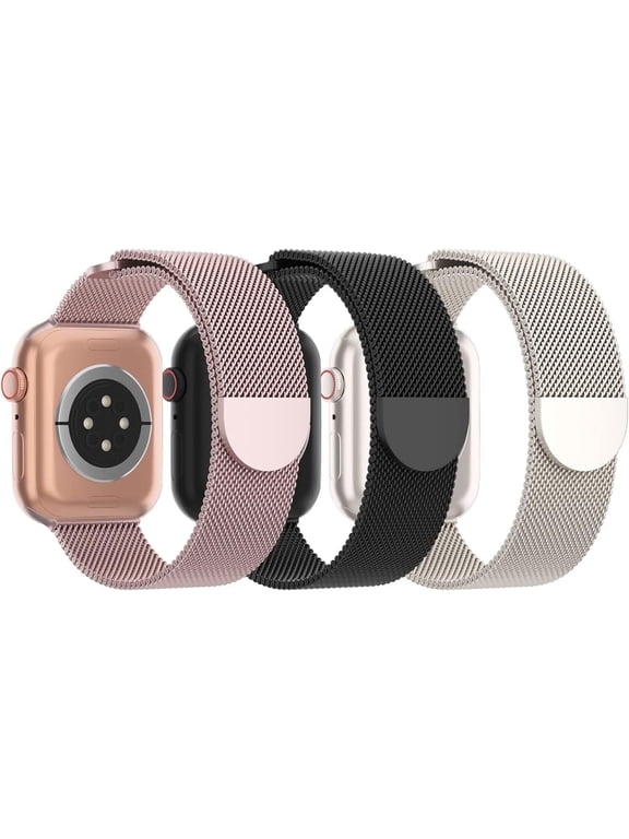 -3 Pack Mesh Metal Magnetic Compatible with Apple Watch Bands Women Men