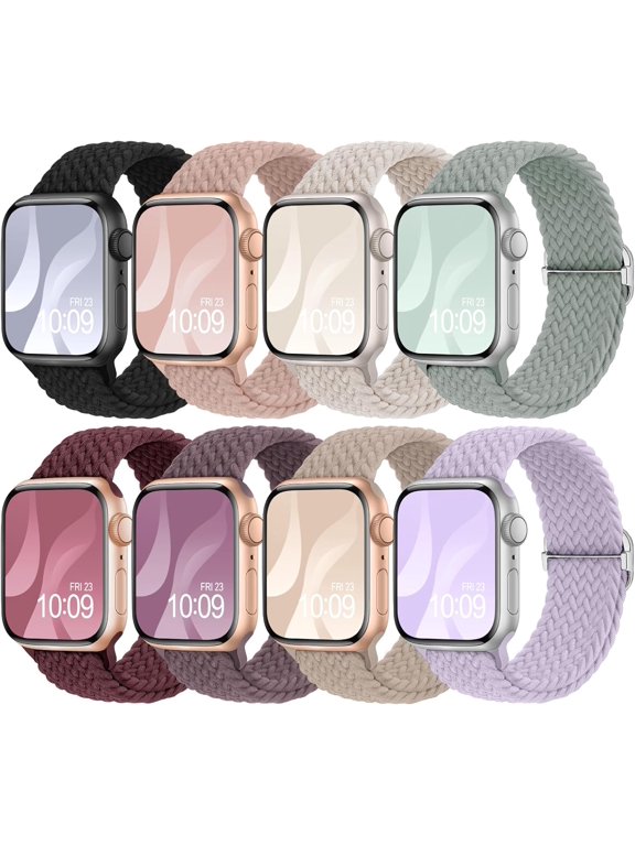 -8 Pack Braided Stretchy Solo Loop Compatible with Apple Watch Bands Women