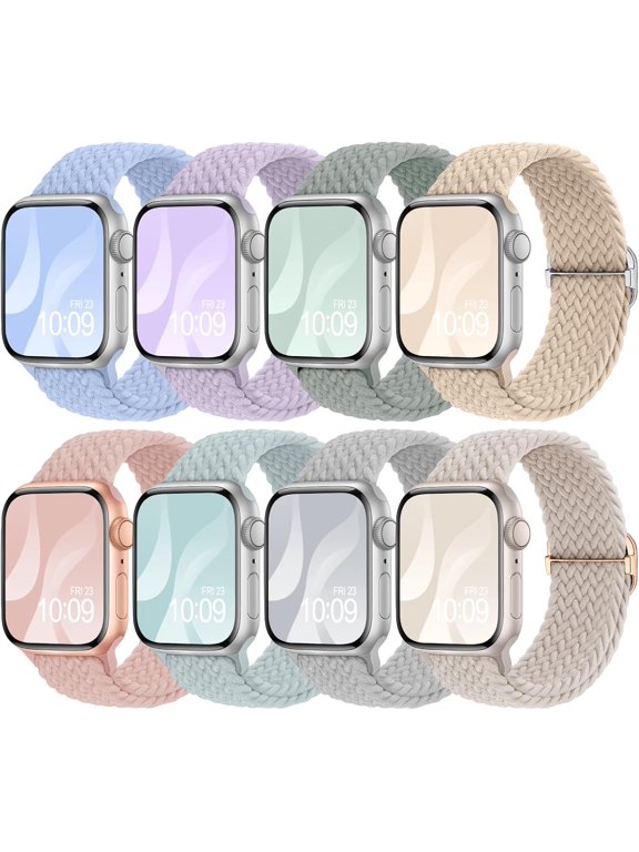 -8 Pack Braided Stretchy Solo Loop Compatible with Apple Watch Bands Women