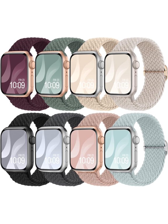 -8 Pack Braided Stretchy Solo Loop Compatible with Apple Watch Bands Women