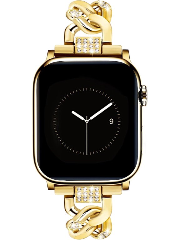 -Gold Watch Bands for Women Compatible with Apple Watch 38mm 40mm 41mm 42mm(S10/11/12) Adjustable Metal Cowboy Steel Single Chain Bracelet for iWatch Series 12/11/10/9/8/7/6/5/4 SE 3/2/1 (No Ca