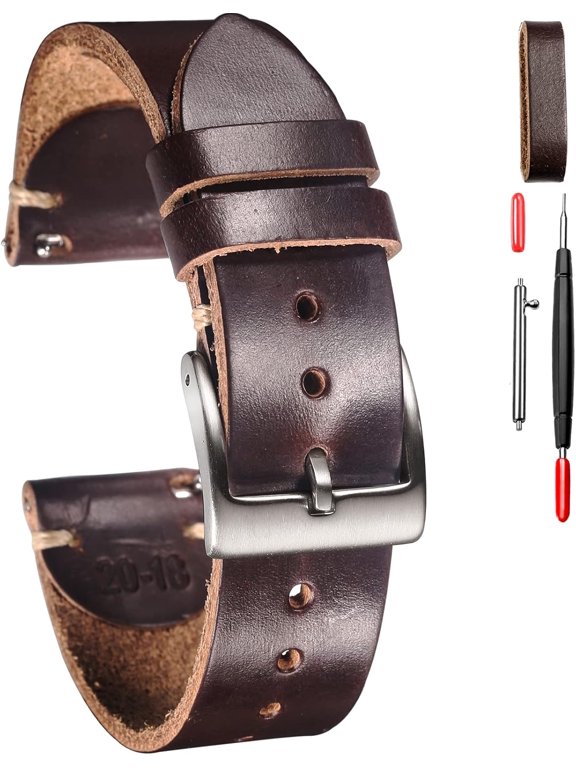 -Horween Leather Watch Band, Vintage Quick Release Strap 18-24mm