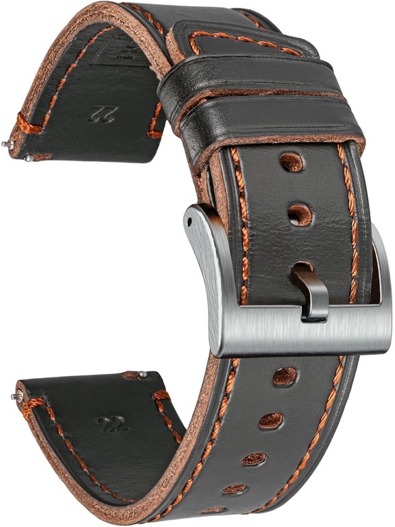 -Horween Leather Watch Band, Vintage Quick Release Strap 18-24mm