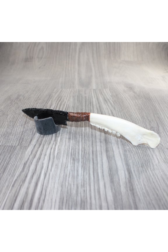 Deer Jaw Handle Obsidian Blade Ornamental Knife #1462 Mountain Man Knife