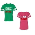 thumbnail image 1 of IF Lost Return To Babe I am BabeUnisex Couple Matching Cotton Jersey style T-Shirt Contrasting stripes on sleeves (Men Green / Women Pink) (Men M / Women XL), 1 of 3