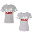 thumbnail image 1 of IF Lost Return To Babe I am BabeUnisex Couple Matching Cotton Jersey style T-Shirt Contrasting stripes on sleeves (Men Heather / Women Heather) (Men M / Women XL), 1 of 3