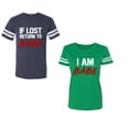thumbnail image 1 of IF Lost Return To Babe I am BabeUnisex Couple Matching Cotton Jersey style T-Shirt Contrasting stripes on sleeves (Men Navy / Women Green) (Men S / Women XL), 1 of 3