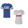 thumbnail image 1 of IF Lost Return To Babe I am BabeUnisex Couple Matching Cotton Jersey style T-Shirt Contrasting stripes on sleeves (Men Royal / Women Heather) (Men S / Women XL), 1 of 3